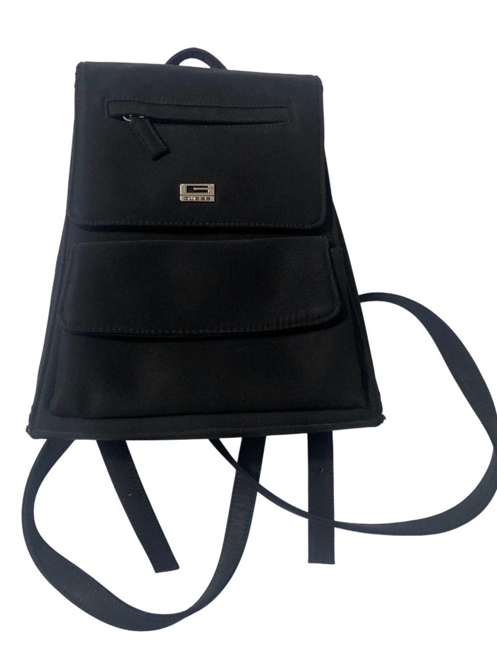 Guess Vintage Black Nylon Backpack with Front Pockets From 90s